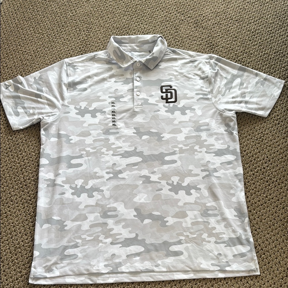 Antigua San Diego Padres White & Light Gray Camo Polo